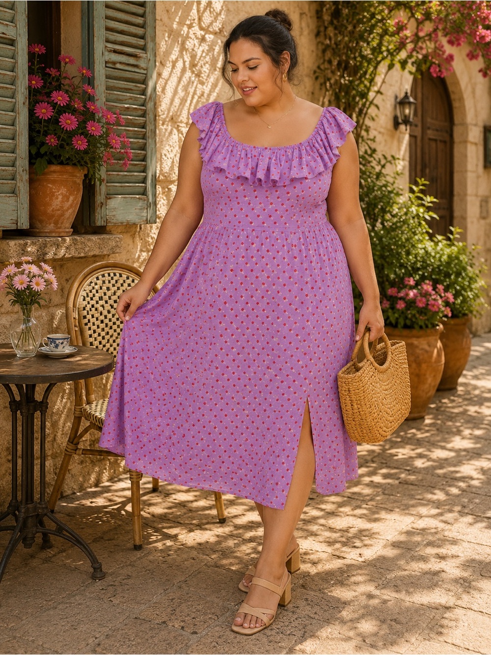 Ava & Viv 2X Purple Ruffle Maxi Dress Smocked Boho Plus Size